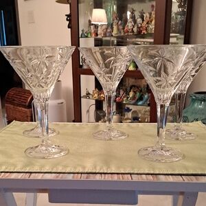 Clear Cut-Glass Martini Glasses - Set of 5